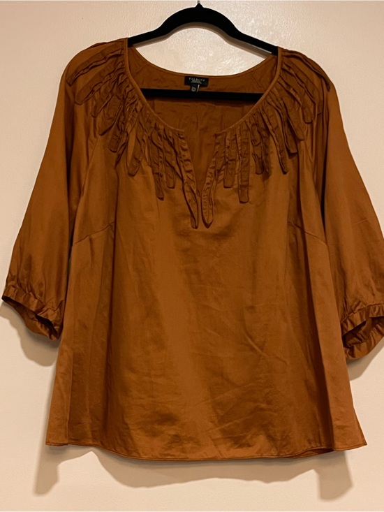 Talbots Tops - Talbots | Cotton a-line ruffled blouse Brown women’s size 2X lightweight flowy